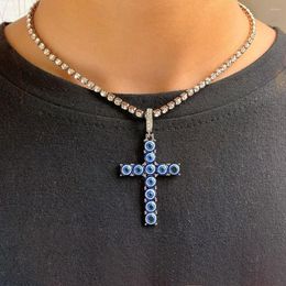 Chains Fashion Turkey Blue Eye Cross Zircon Tennis Chain Necklace For Women Punk Shiny Ankh Choker Jewellery Gifts