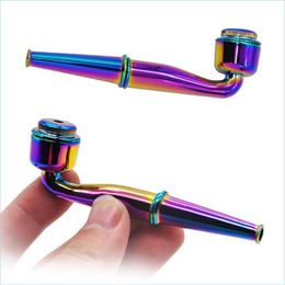 Smoking Pipes 4 Colours New Streamlined Colorf Mticolor Removable And Washable Metal Pipe With Cap Drop Delivery Home Garden Househol Dhttn