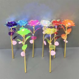 UPS Valentine Day Party Rose Flowers 24K Foil Plated LED Luminous Roses Proposal Wedding Anniversary Mothers Birthday Christmas Day Gifts 0418