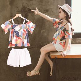 Clothing Sets Teenagers Girl Clothes Summer Print Sling T-shirts Denim Shorts 2pcs Suits for Teens Girls Casual