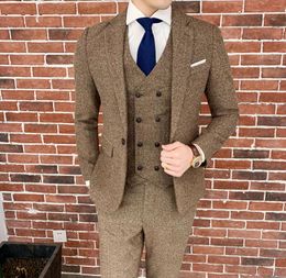 Men's Suits 2023 Men's Slim Solid Colour Three-piece Suit British Single Button Casual Trajes Elegante Para Hombres Costume Homme