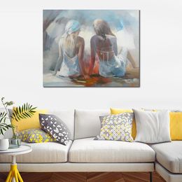 Popular Artwork Two Friends on the Beach Modern Canvas Art Hand Painted Willem Haenraets Landscape Dining Room Decor