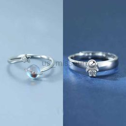 Band Rings 2Pcs Couple Astronaut Planet Ring Couples Accessories Spaceman Moon Ring Star Moon Finger Ring for Lover Men Women Jewellery J230531