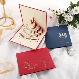 Greeting Cards 3D -Up Card Happy Birthday Invitation For Girl Kids Wife Husband Cake Postcard Gift With Envelope