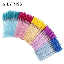 Brushes 50 PCS Disposable Crystal Eyelashes Brushes Mascara Wands for Grafting Eyelash Curling Comb Lash Extension Makeup Supplies