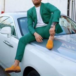 Men's Suits Green Men Prom Fashion Tuxedo Latest Coat Pant Design Slim Fitted Two Pieces Custom Made Groom Blazer Terno Masculino