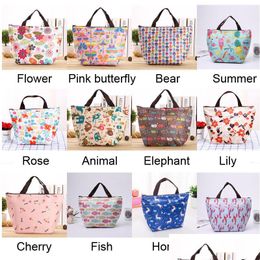 Lunch Boxes Bags Outdoor Cam Aluminium Foil Insated Handbag Large Capacity Portable Waterproof Food Bags Oxford Cloth Print Bag Vt155 Dhhxp