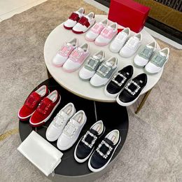 New Very Vivier drill buckle leather Casual Shoes female casual Hepburn wind comfortable net red loafers super soft foreign style rhinestone square buckle small