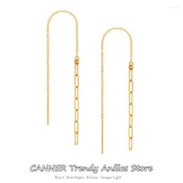 Hoop Earrings CANNER 925 Sterling Silver Paper Clip Dangle For Women Simple Piercing Tassel Chain Stud Aretes Fine Jewellery