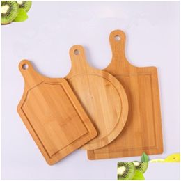 Chopping Blocks Wholesale Mtifunction Kitchen Bamboo Cutting Board Large Food Plate 3 Size Pizza Trays Home Baking Hand D1294 Drop D Dhugq
