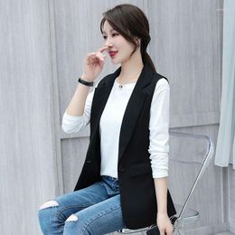 Women's Vests Spring Autumn Blazer Vest Women Outerwear Waistcoat Ladies Slim Elegant Long Suit Female Jacket Coat Office Lady G37