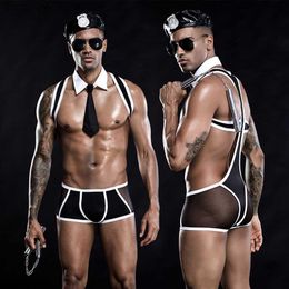 Sexy Set JSY Sexy Men's Police Uniform Lingerie Set Cosplay Bodysuit Underwear Erotic Catsuit Porno Comes for Sex Role Play Outfits T230531