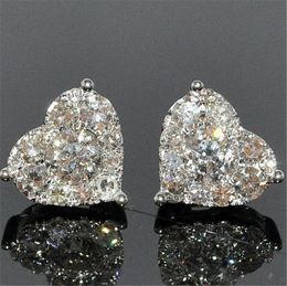 Vecalon Heart earring AAAAA Cz stone Real 925 Sterling silver Statement Party wedding Stud Earrings for women Bridal Jewellery