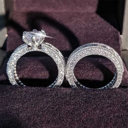 Band Rings 2022 New Design Silver Color White Zircon Wedding Ring Set For Women Engagement Finger Anniversary Gift Banquet Jewelry J230531