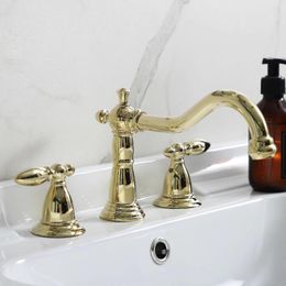 Bathroom Sink Faucets Widespread Basin Faucet Brass 8 Inch Three Holes Mixer Vintage Style And Cold Water High Quanlity