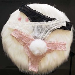 Briefs Panties Sexy Cute Rabbit Tail Thong Sexy Lace Panties Women's Breathable Hollow Seamless Underwear Thong Hot T Pants Sexy Underwear T23601