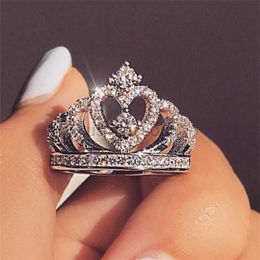 Band Rings Milangirl Luxury Crown Zirconia Zircon Ring Women's Wedding Party Crystal Ring Jewellery wedding rings for women J230531