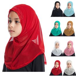 Plain Small Girl Lace Amira Hijab Underscarf Fit 2-6 Years Old Kids Al-Amira Pull On Islamic Scarf Headwrap Headbands Turban