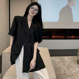 Women's Suits Insozkdg Short-sleeved Blazer Women Y2k Tops Oversized Jacket Korean Fashion Slim Coats Loose Streetwear Casual Summer
