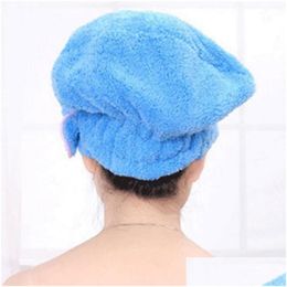 Towel Magic Hair Dry Drying Turban Wrap Hat Water Absorption Quick Bath Cap Cute Bow Make Up Coral Fleece Dh1053 Drop Delivery Home Dhu2Y