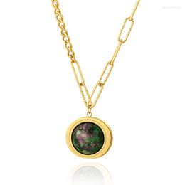 Pendant Necklaces Titanium Stainless Steel Lapis Lazuli Necklace Gold Colour Green Stone Round Women Jewellery 2023