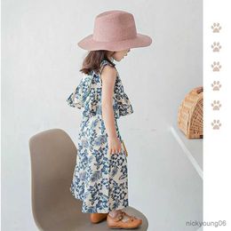 Clothing Sets New Casual Baby Girl Clothes Summer Girls Set Sleeveless Floral ShirtandPant Retro Suit Boutique Kids