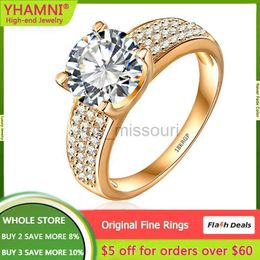 Band Rings Fine Pure Solid Yellow Gold Colour Ring Solitaire 2ct Cubic Zircon Wedding Band Real Tibetan Silver Rings For Women Accessories J230531
