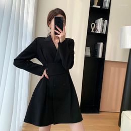 Casual Dresses Solid Dress Female French Hepburn Style Short Black Slim And Foreign Long Sleeve Versatile High-grade