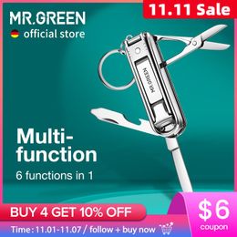 Kits Mr.green Multifunctional Nail Clipper Stainless Steel Six Functions Nail Files Bottle Opener Small Knife Scissors Nail Cutter