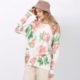 Women's Sweaters Romantic Rose Print Sweater Tops Women Clothing Spring Autumn Long Sleeve Knitted Pullover Loose Plus Size TA6344