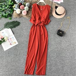 Women's Jumpsuits 2023 Summer Fashion Women Casual High Waist Slim Fit Jumpsuit Red/Black/Blue/Pink/Yellow/Orange/Green