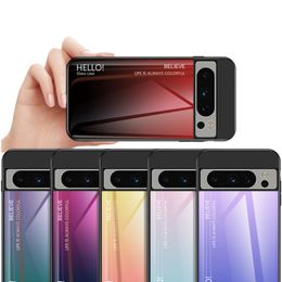 Slim Thin Gradient Color Tempered Glass Phone Cases For Google Pixel 8 Pro 7 6A 5A 5 XL 4A 4 XL 3A 3XL Hard Back Cover Conque