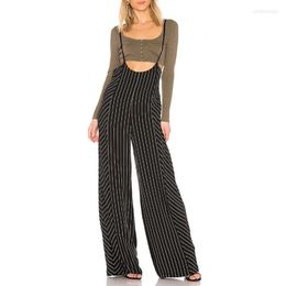 Women's Jumpsuits Clearance Stock Slim Stripe High Waist Bib Pants Women Summer Wide Leg Trousers Casual Sling Jumpsuit F941