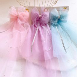 Hair Accessories 2023 Fashion Children's Mesh Long Ribbon Bow Hairpins Temperament Sweet Girl Princess Pearl Clip