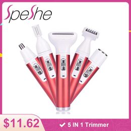 Epilator SPESHE 5 IN 1 Trimmer Face Hair Removal Shave Eyebrow Female Bikini Epilator USB Rechargeable Nose Hair Trimmer Remover Cleaner