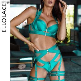 Briefs Panties Ellolace Sexy Lingerie Fancy Underwear Erotic Garter Belt 4-Piece Intimate Goods Halter Bra With Bow Seductive Exotic Brief Sets L230518