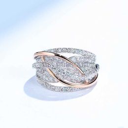 Band Rings Ladies Jewellery Interwoven Mesh Inlaid Zircon Engagement Rings for Women Sweet and Romantic Aesthetic Ring Valentines Day Gift J230531