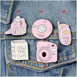 Other Arts And Crafts Cartoon Pink Brooch Enamel Pin Metal Decoration School Bag Phone Badge Button Lapel Women Broach Jewelry Gift Dhuqn