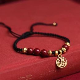 Reines natürliches Zinnober-Lila-Gold-Sand-Fu-Marken-Armband im antiken Stil, handgewebtes Armband, beste Freundin des Paares, weibliches Kunsthandwerksgeschenk