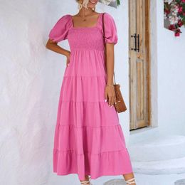 Casual Dresses 2023 Summer Long Dress For Women Square Neck Maxi Solid Boho Vacation Lady Beach Sundresses Elegant Vestidos