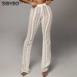 Women's Pants Capris Sibybo Hollow Out Knitted High Waist Sexy Pants Women Fashion Crochet Loose Autumn Trousers Women Cotton Casual Ladies Pants T230531