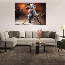 Large Handmade Figure Impressionist Canvas Art Tango Argentino Romantic Willem Haenraets Painting of Dancer Artwork for Office Wall Decor