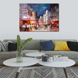 Large Canvas Art Handmade Willem Haenraets Impressionist Oil Painting City Market for Home Wall Decor