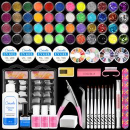 Kits COSCELIA Acrylic Nail Kit UV Nail Extension Gel 3D Carving Acrylic Powder Liquid Fake Nails Tips Tools Nail Glitter Manicure Set