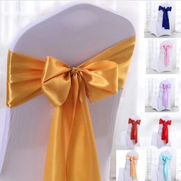 Chair Back Bows Chair Sashes For Wedding Banquet Chair Cover Satin Fabric Bow Tie Ribbon Band Wedding Party Birthday Decorations Muti Color Chair Strap