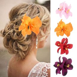 Bohemia Style Orchid Flowers Hair Clips Multicolor Bridal Barrette Beach Wedding Flower Women Party Hairpin Hair Accessories