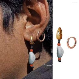 Dangle Earrings Retro Gold Plated White Stone Tibetan Fashion Hollow Carved Flower Men Women's Drop Charm Jewelry Gifts