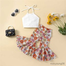 Clothing Sets Girls Summer Outfit Fashion Kid Children Sleeveless Tie Knot Back and Floral Pants Baby Clothes