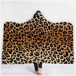 Blankets Leopard Grain Blanket Hooded Zebra Printed Cloaks Baby Warm Wrap Towel Outdoor Travel Cloak For Adt Dbc Drop Delivery Home Dhtra