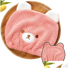 Shower Caps Cartoon Baby Cap Magic Quick Dry Hair Coral Fleece Towel Cute Bear Drying Turban Wrap Hat Kid Bathing Vt1711 Drop Delive Dhqni